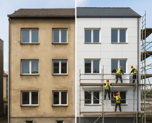 Fachada SATE rehabilitación energética renovación edificios modernización