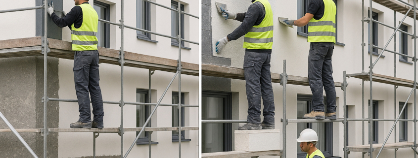 Step by step SATE thermal insulation system installation process on residential building facade