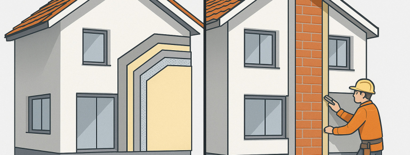 Comparison of different thermal insulation systems for residential buildings showing SATE exterior system