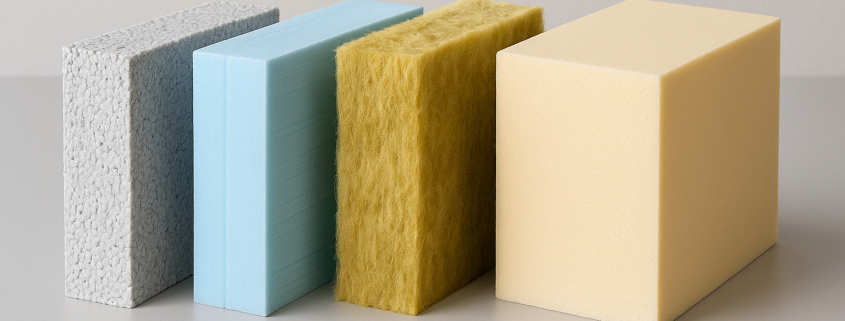 Different types of thermal insulation materials for SATE system including EPS, XPS, rock wool and polyurethane panels